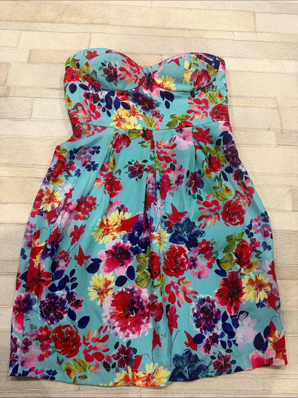 Ladakh Aqua Strapless Floral Sundress